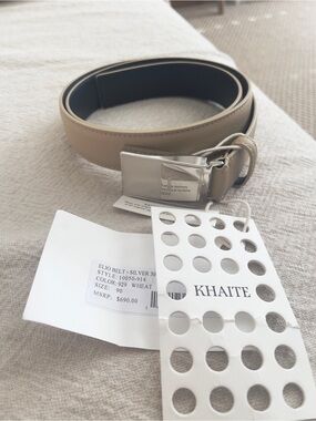 KHAITE Wheat Leather Elio Belt with Silver-Tone Buckle